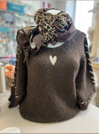 Pull cœur lurex chocolat