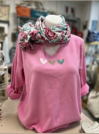 Pull mini cœurs rose pep’s