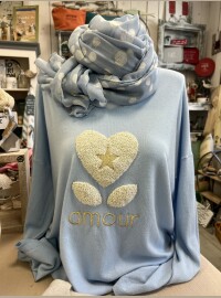 Pull fin amour bleu