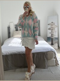 Pull fin losanges menthe rose