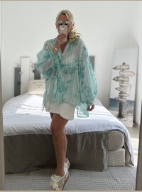 Chemise voile de coton lagon oversize