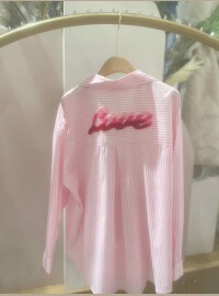 Chemise rayée Love rose