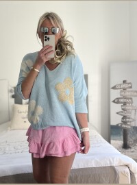 Pull Flowers bleu lurex
