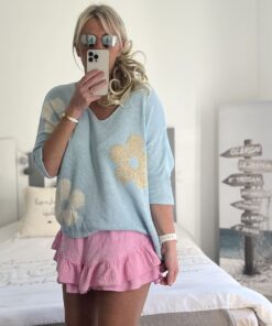 Pull Flowers bleu lurex