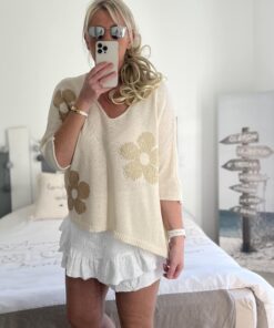 Pull Flowers écru  lurex