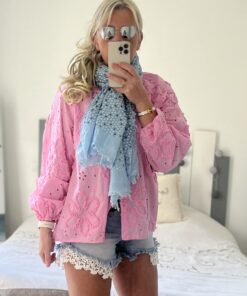 Écharpe frangée bleu jean