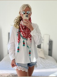 Écharpe rouge turquoise