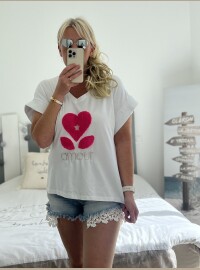 T-shirt Amour rose fluo