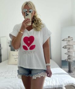 T-shirt Amour rose fluo