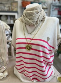 Pull fin marinière Fushia lurex