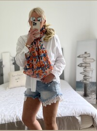 Écharpe Flowers orange bleu