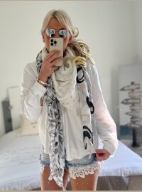 Echarpe patch blanc noir doré