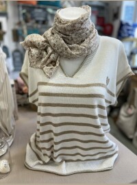 Pull fin marinière taupe