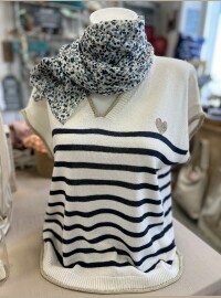 Pull fin marinière marine