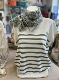 Pull fin marinière kaki