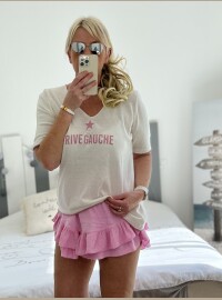 Pull fin marinière écru rose