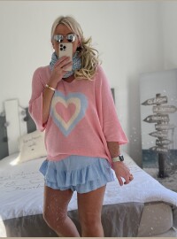 Pull cœur rose