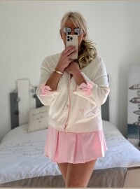 Gilet cœurs noeuds blanc rose