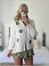 Chemise Flowers kaki