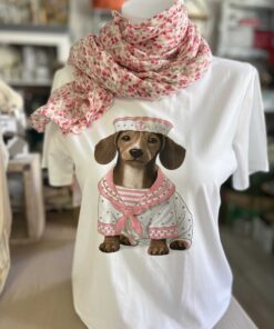 T-shirt teckel marin rose