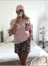 Ensemble short t-shirt léopard rose