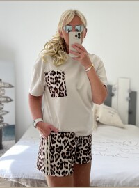 Ensemble short t-shirt léopard beige