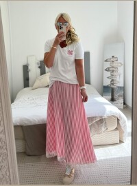 Jupe rayée dentelle rose