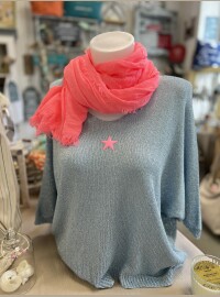 Pull lurex bleu gris étoile fluo