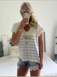 Pull fin marinière j’adore bleu clair