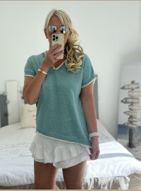 Pull fin pailleté turquoise