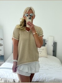 Pull fin pailleté doré