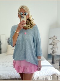 Pull fin pailleté bleu étoile