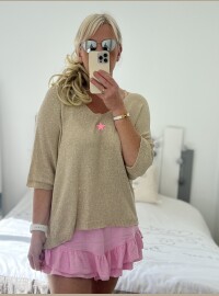 Pull fin pailleté doré étoile