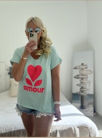 T-shirt amour menthe rose fluo