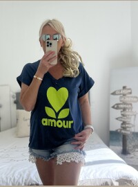 T-shirt amour marine jaune fluo