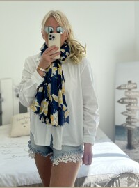 Écharpe Flowers marine jaune