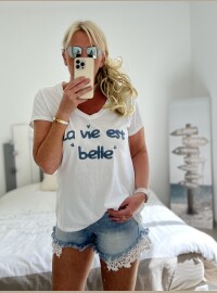 T-shirt la vie rose blanc bleu jean