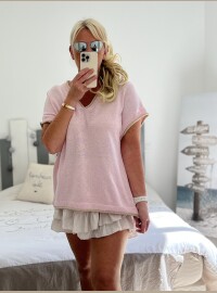 Pull fin rose clair lurex