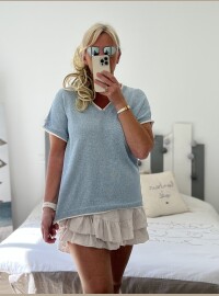 Pull fin bleu pailleté