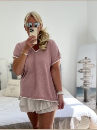 Pull fin rose pailleté