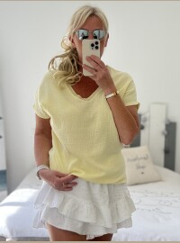 Top gaze de coton jaune col lurex