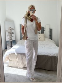 Pantalon gaze rayures beiges