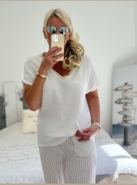 Top gaze de coton blanc col lurex