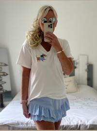 T-shirt blanc mini teckel bleu