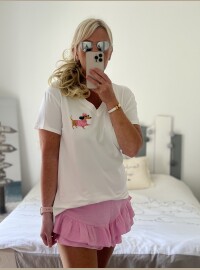 T-shirt blanc mini teckel rose