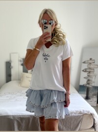 Jupe short rayée brodée