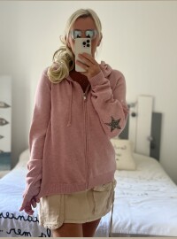 Gilet capuche star rose