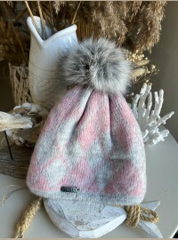 Bonnet gris rose pompon