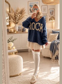 Pull rock bleu  oversize